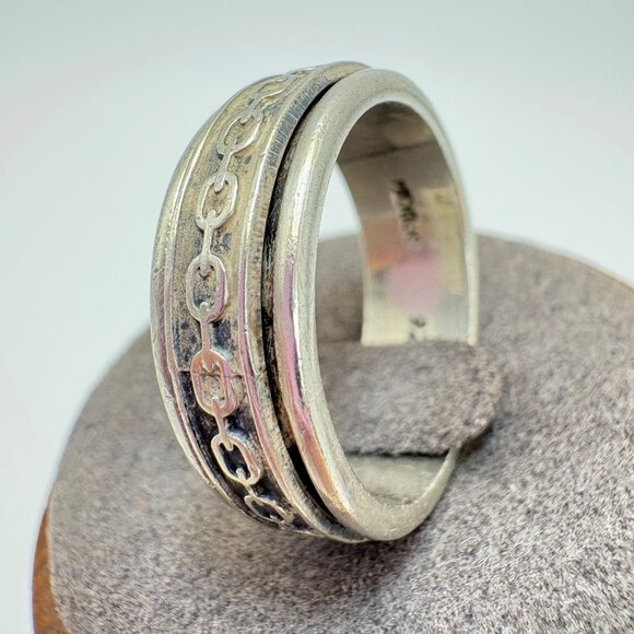 VTG Solid Sterling Silver 925 Chain Oval Link Textured Band Ring Size 10 - Picture 5 of 13